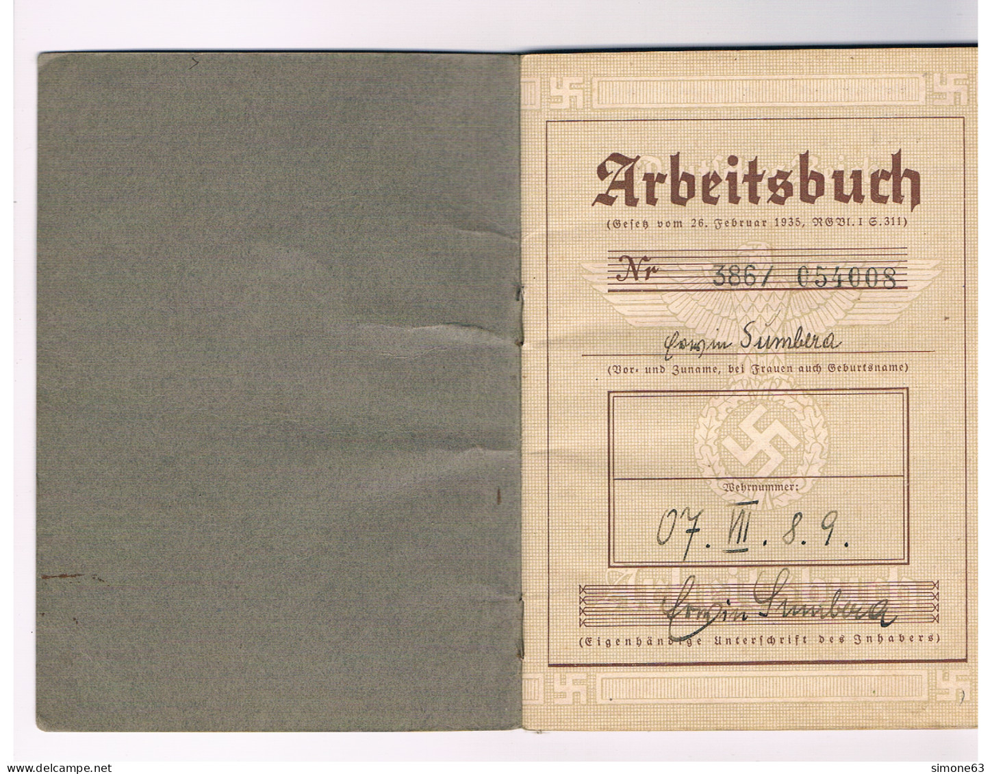 Empire Allemand - Livrett De Travail  - Deutfches Reich - Arbeitsbuch - 1939-45 - Au Nom Se SUMBERA  - Autriche - Dokumente