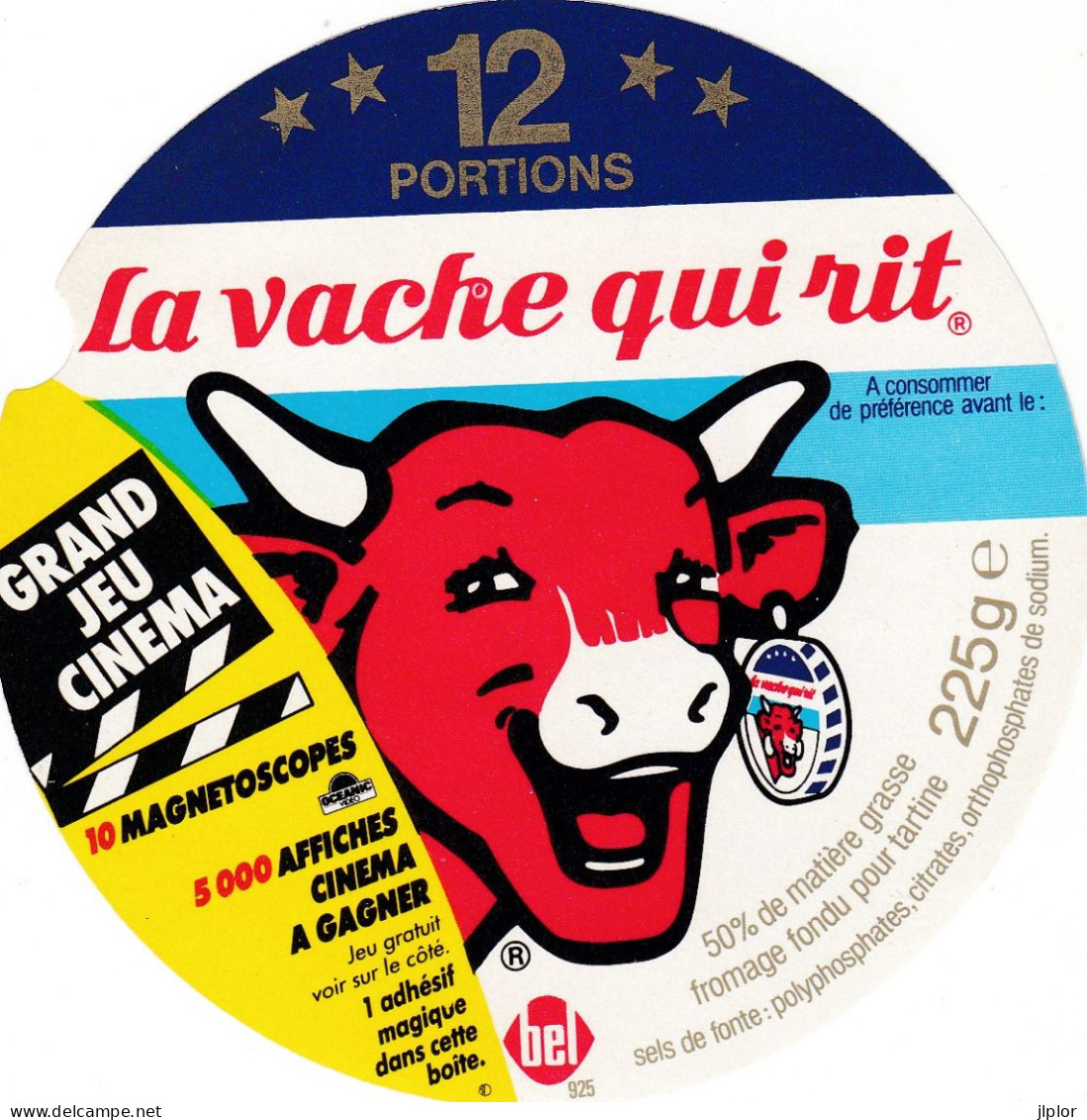 ETIQUETTE FROMAGE VACHE QUI RIT - GRAND JEU CINEMA - 12 PORTIONS  225G - NUM 925 - Cheese