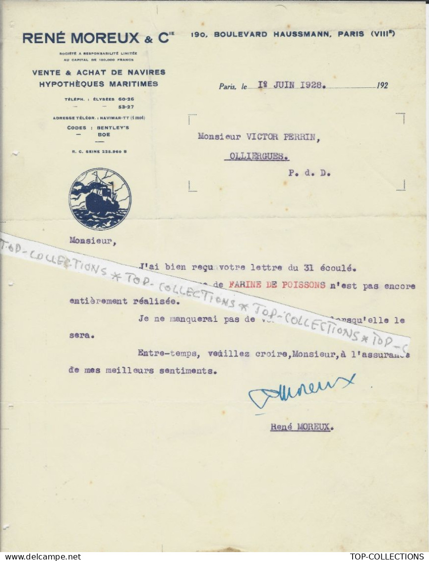 1928 NAVIGATION VENTE & ACHAT DE NAVIRES FINANCE HYPOTHEQUE MARITIME René Moreux Paris PouPerrin Ollergues P. De Calais - 1900 – 1949