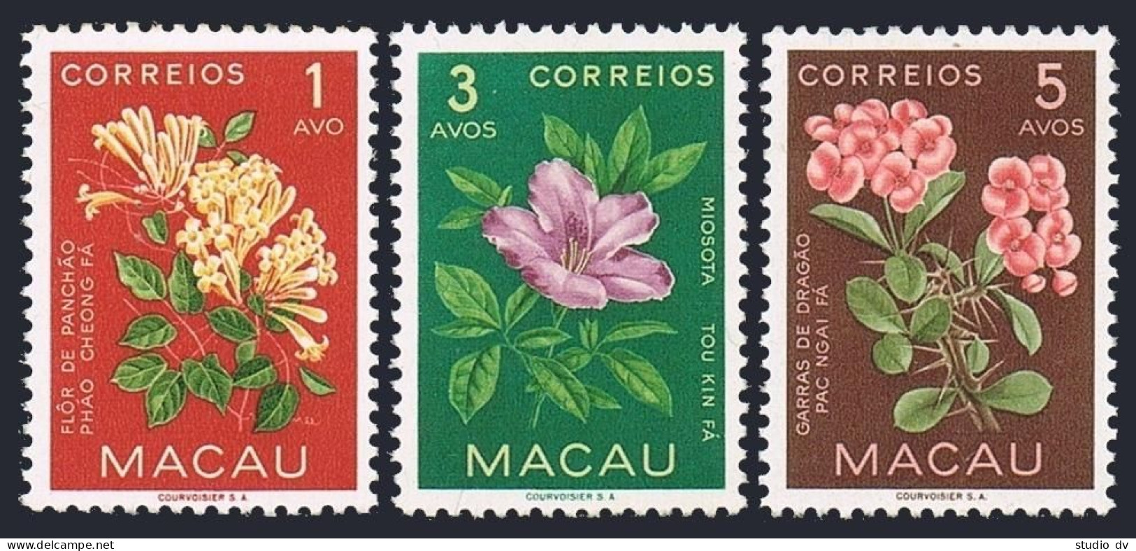 Macao 372-374, Hinged. Flowers 1953:Firecracker,Forget-me-not,Dragon Claw - Ungebraucht