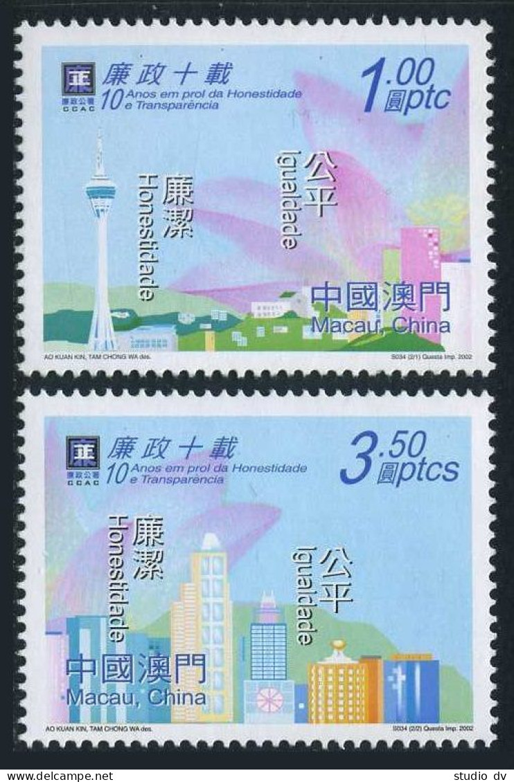 Macao 1103-1104, MNH. Honesty & Equality, 2002. Buildings. - Nuovi