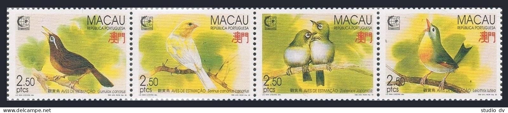 Macao 786-789a Strip, MNH. Michel 814-817. SINGAPORE-1995. Birds. - Ongebruikt