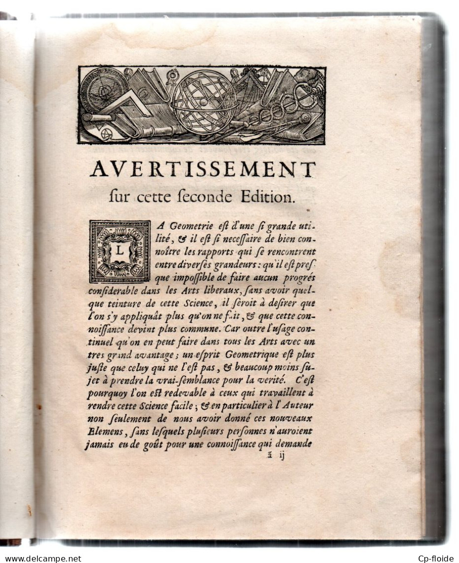 LIVRE . " NOUVEAUX ELEMENS DE GEOMETRIE " 1683 . CHEZ GUILLAUME DEPREZ - Réf. N°301L - - Before 18th Century