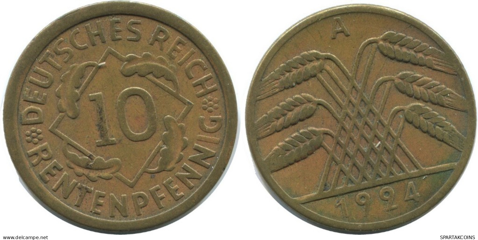 10 RENTENPFENNIG 1924 A ALEMANIA Moneda GERMANY #AD582.9.E.A - 10 Renten- & 10 Reichspfennig
