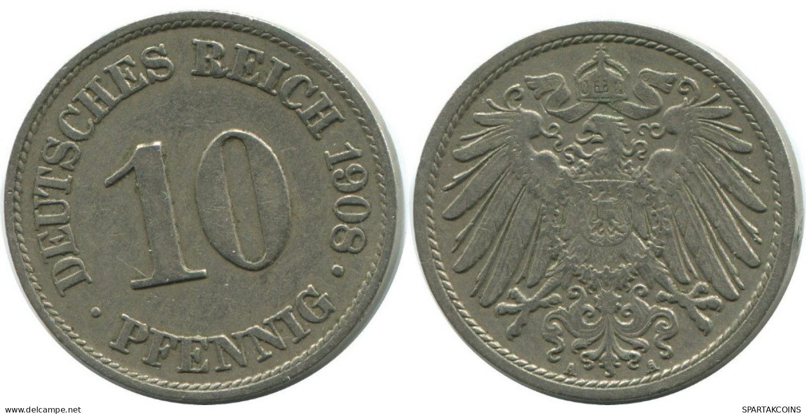10 PFENNIG 1908 A DEUTSCHLAND Münze GERMANY #AD505.9.D.A - 10 Pfennig