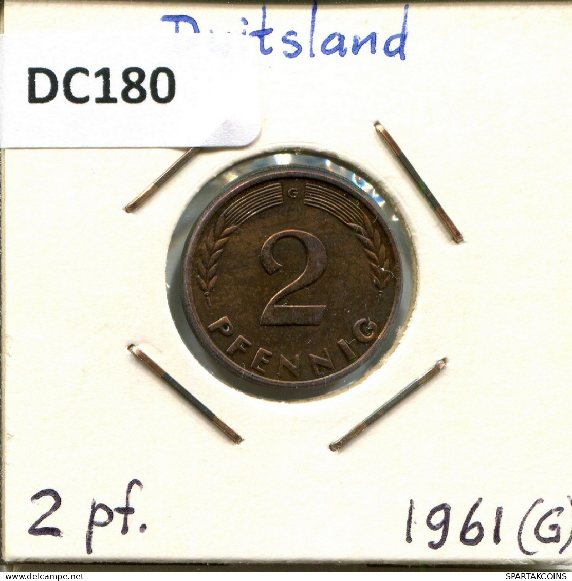 2 PFENNIG 1961 G BRD ALEMANIA Moneda GERMANY #DC180.E.A - 2 Pfennig