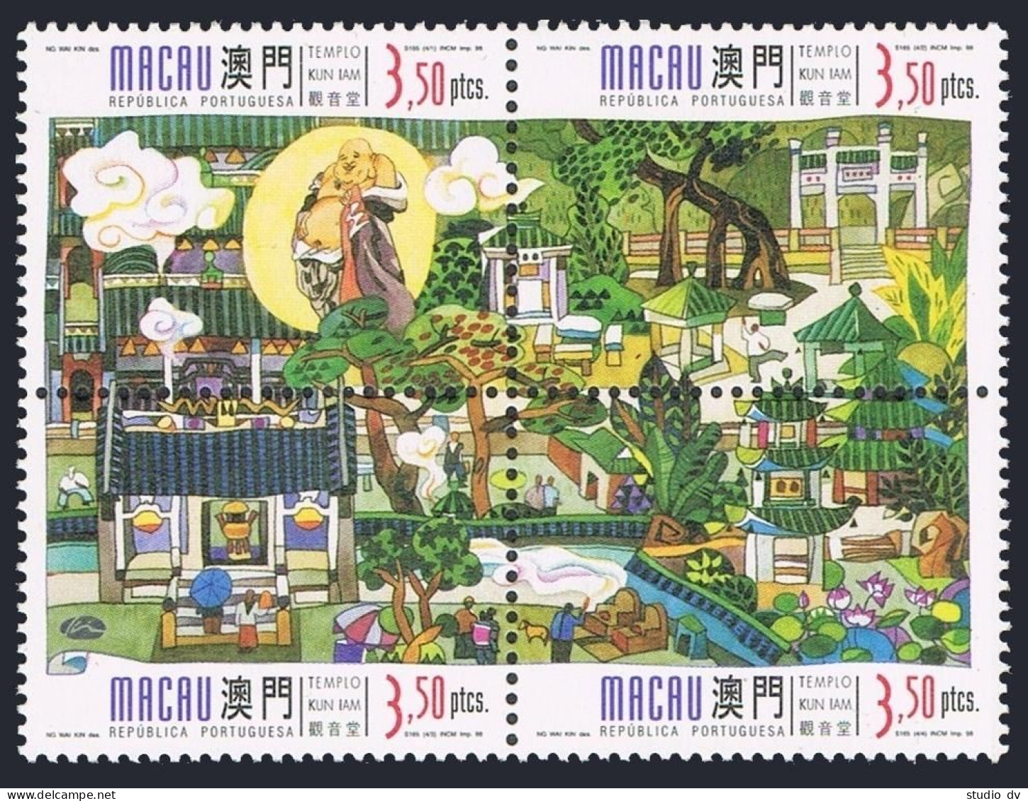 Macao 952-955a Block,956,956a Overprinted,MNH. Kun Iam Temple,1998.Table,Chairs, - Nuevos