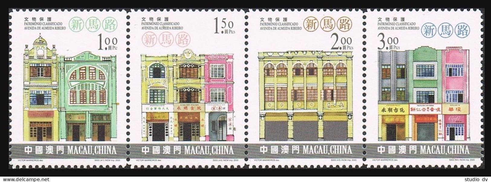 Macao 1017 Ad Strip, 1018 Sheet, MNH. Historic Buildings, 2000. - Nuovi