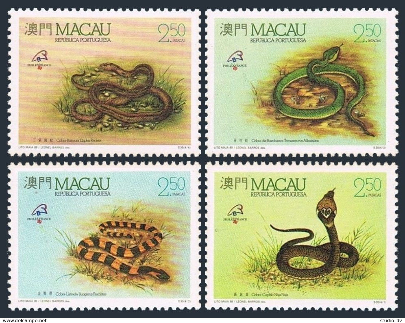 Macao 592-595, MNH. Michel 620-623. Snakes 1989. - Ongebruikt