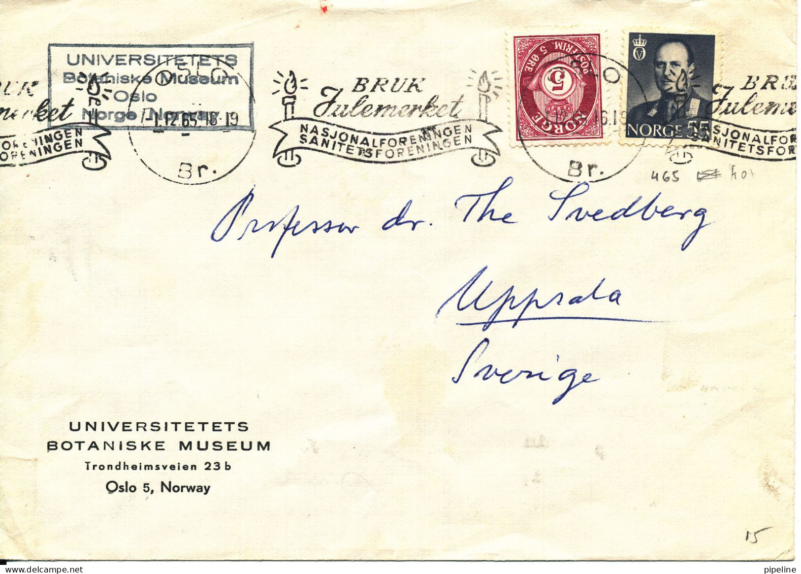 Norway Cover Sent To Sweden Oslo 1-12-1965 (Bruk Julemerket Nasjonalforenbingen Sanitetsforeningen) - Briefe U. Dokumente