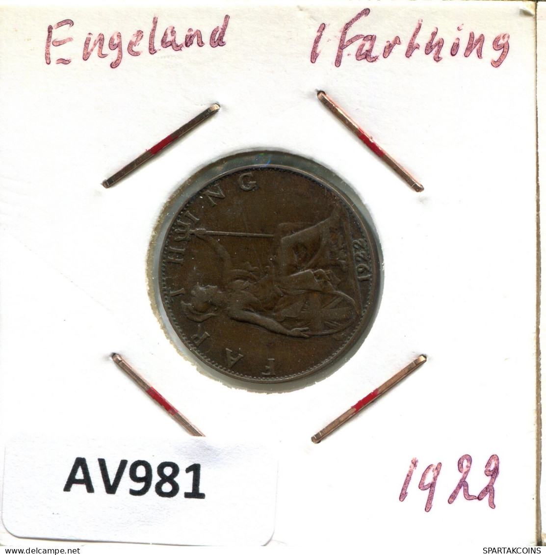 FARTHING 1922 UK GREAT BRITAIN Coin #AV981.U.A - B. 1 Farthing