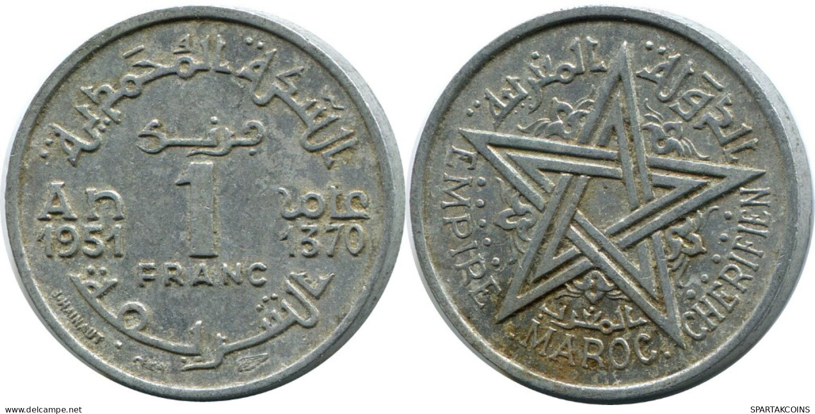 1 FRANC 1951 MARRUECOS MOROCCO Islámico Moneda #AH697.3.E.A - Marokko