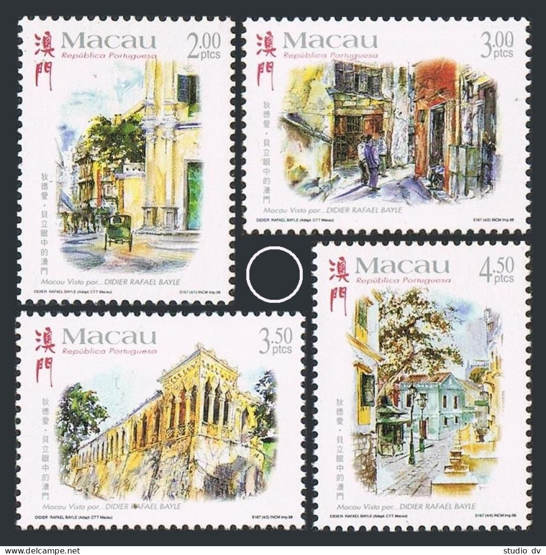 Macao 957-960,961,961a Overprinted, MNH. Paintings By Didier Rafael Bayle, 1998. - Ongebruikt