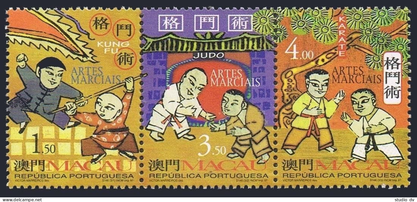 Macao 904-906a Strip, MNH. Mi 943-945. Martial Arts 1997. Kung Fu, Judo, Karate. - Neufs