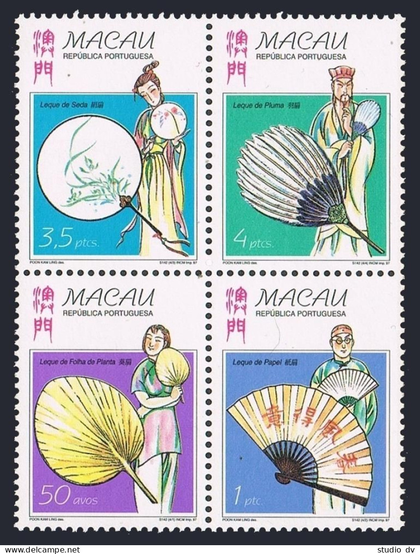 Macao 893-896a Block, MNH. Michel 932-935. Traditional Chinese Fans, 1997. - Unused Stamps