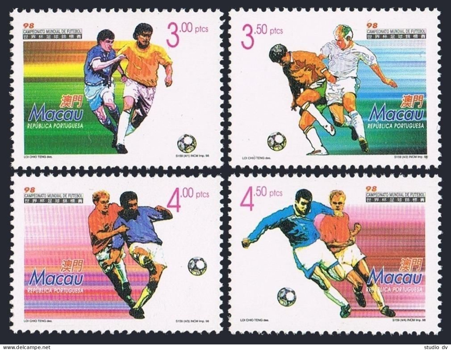 Macao 933-936,937,937a,MNH. Mi 972-975,Bl.56,56-I. World Soccer Cup France-1998. - Ungebraucht