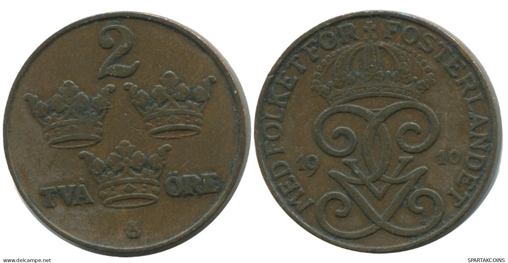 2 ORE 1910 SCHWEDEN SWEDEN Münze #AC848.2.D.A - Svezia