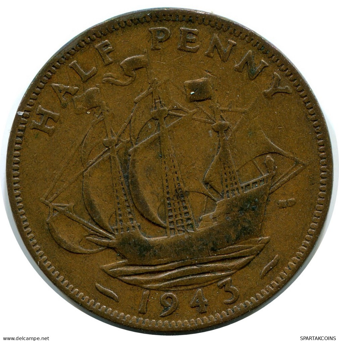 HALF PENNY 1943 UK GREAT BRITAIN Coin #BA976.U.A - C. 1/2 Penny