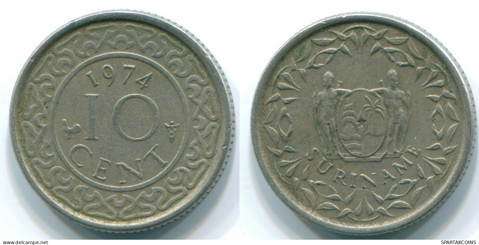 10 CENTS 1974 SURINAME NEERLANDÉS NETHERLANDS Nickel Colonial Moneda #S13287.E.A - Suriname 1975 - ...