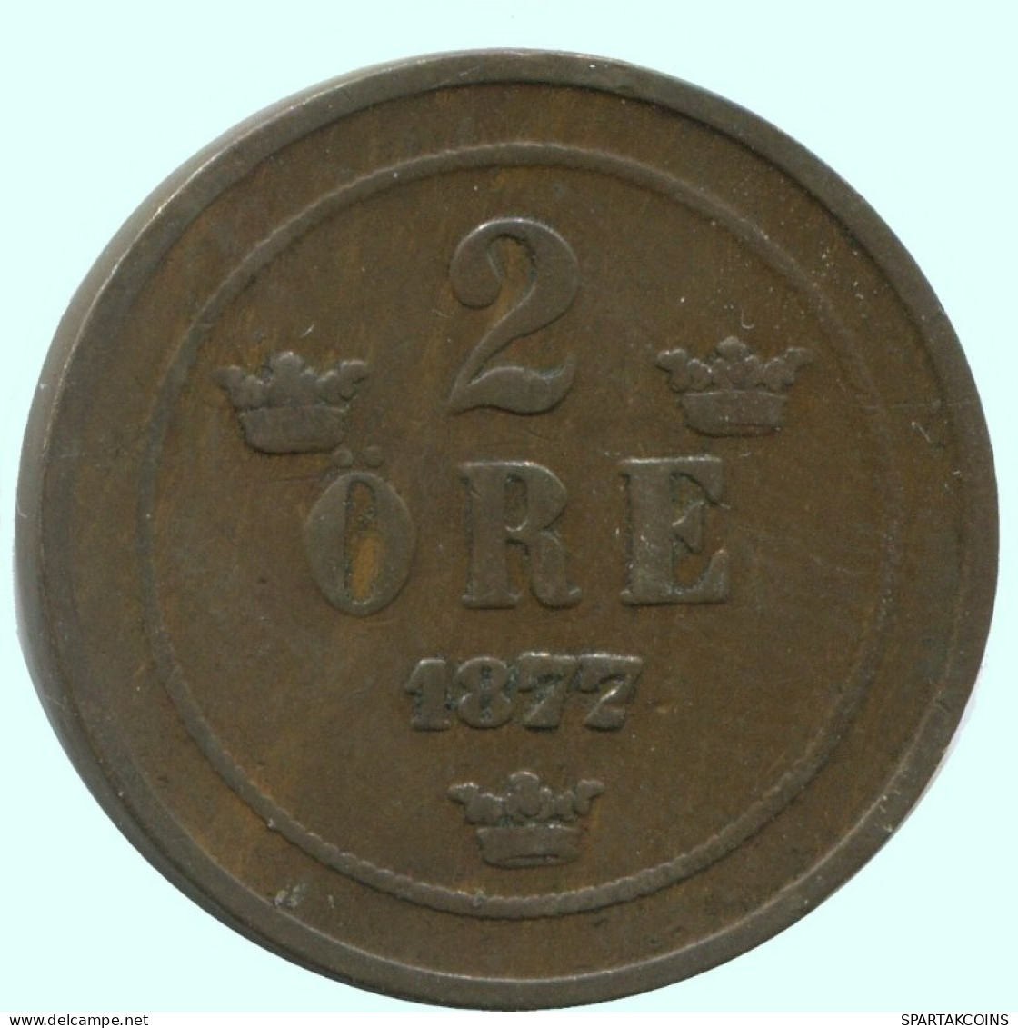2 ORE 1877 SWEDEN Coin #AC883.2.U.A - Svezia