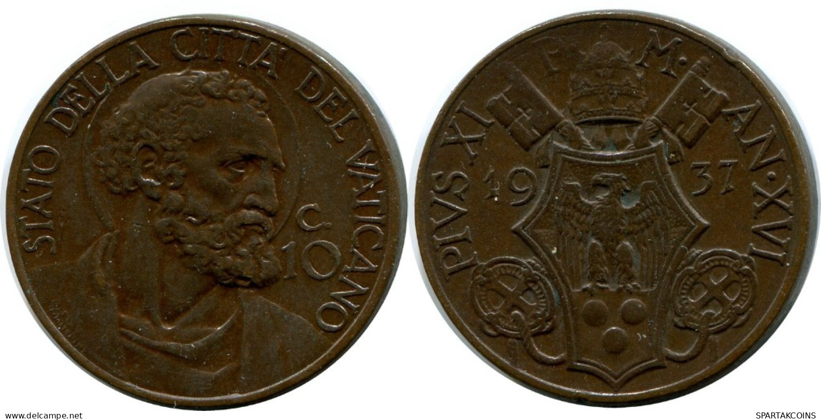 10 CENTESIMI 1937 VATICANO VATICAN Moneda Pius XI (1922-1939) #AH347.16.E.A - Vaticano (Ciudad Del)