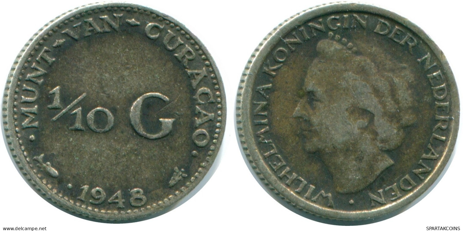 1/10 GULDEN 1948 CURACAO Netherlands SILVER Colonial Coin #NL12030.3.U.A - Curacao
