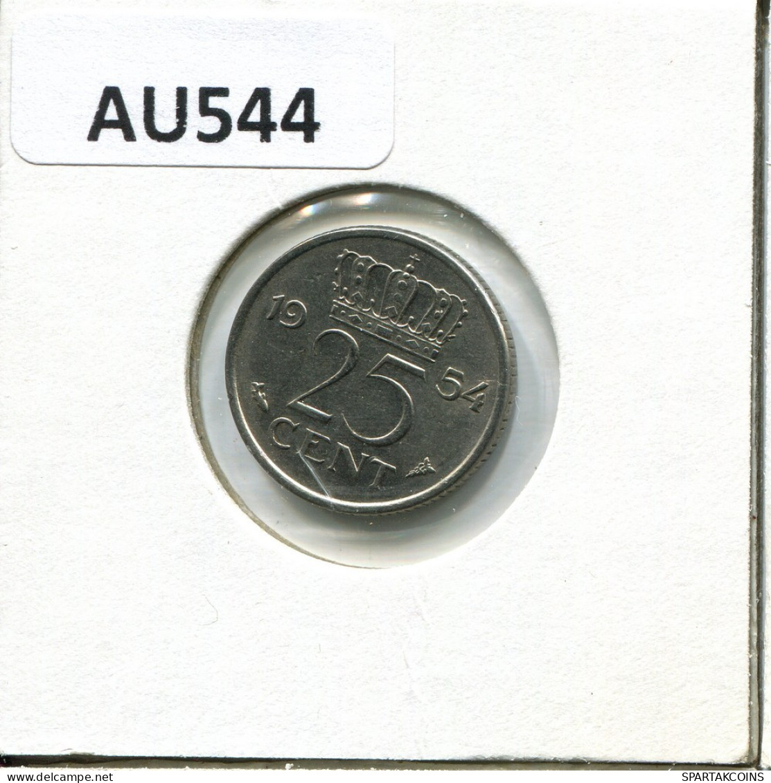 25 CENTS 1954 NETHERLANDS Coin #AU544.U.A - 1948-1980 : Juliana