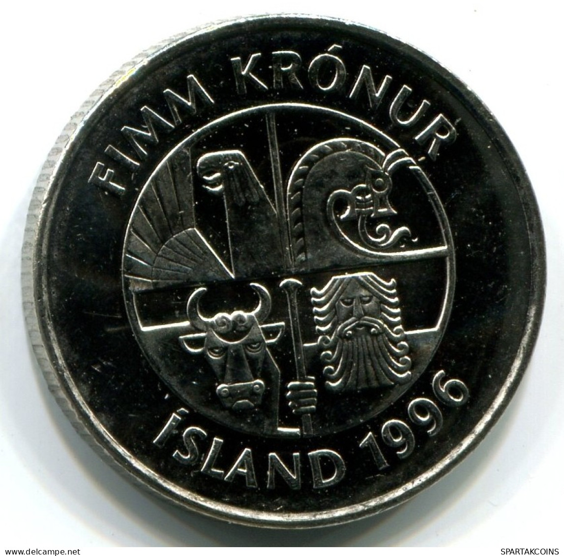 5 KRONA 1996 ISLAND ICELAND UNC Dolphins Münze #W11194.D.A - Islanda
