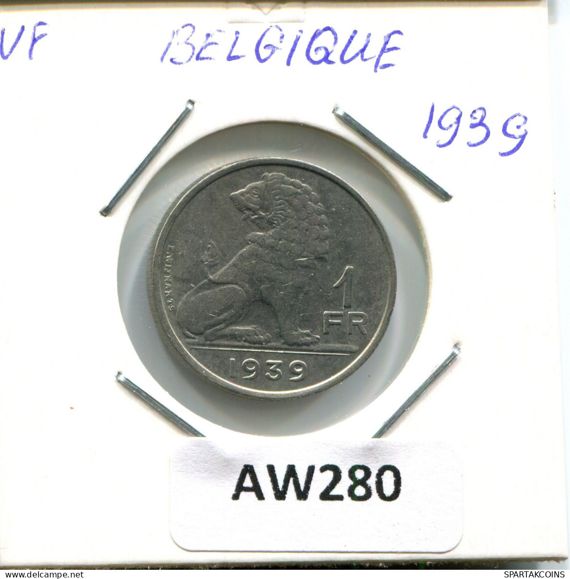 1 FRANC 1939 BELGIQUE-BELGIE BELGIEN BELGIUM Münze #AW280.D.A - 1 Frank