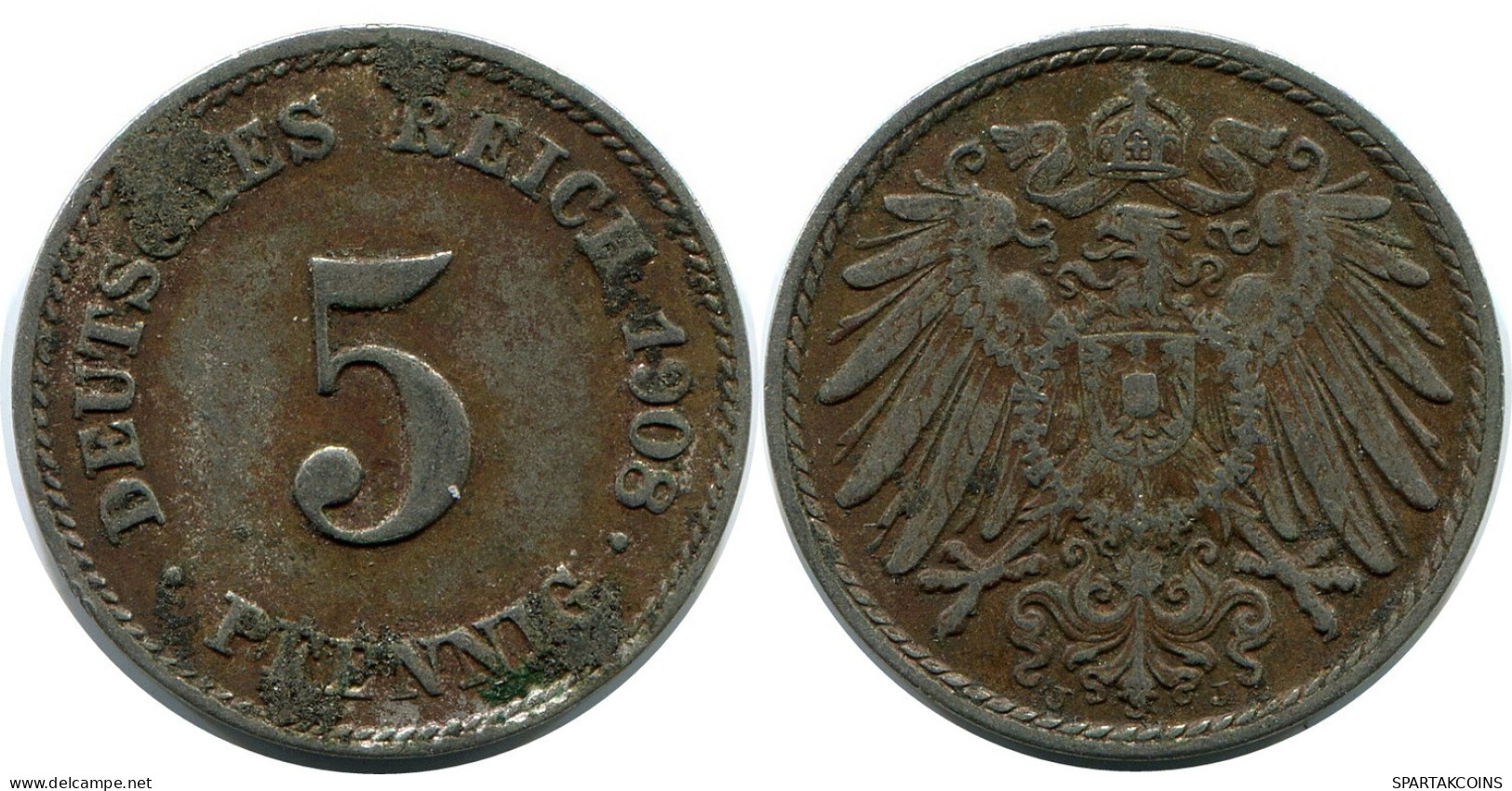 5 PFENNIG 1908 J GERMANY Coin #DB166.U.A - 5 Pfennig