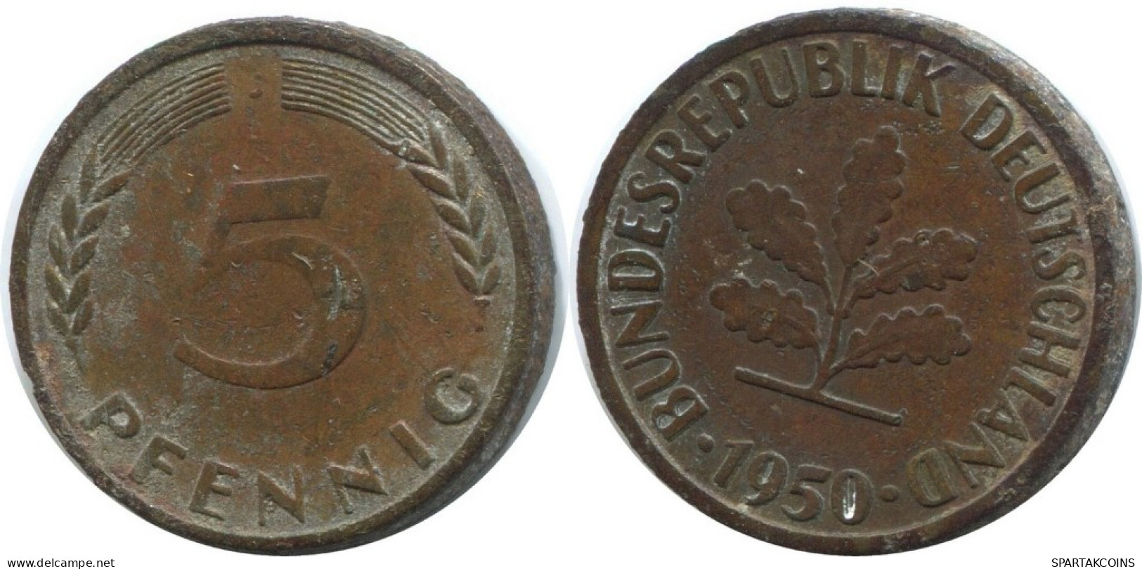 5 PFENNIG 1950 J WEST & UNIFIED GERMANY Coin #AD870.9.U.A - 5 Pfennig