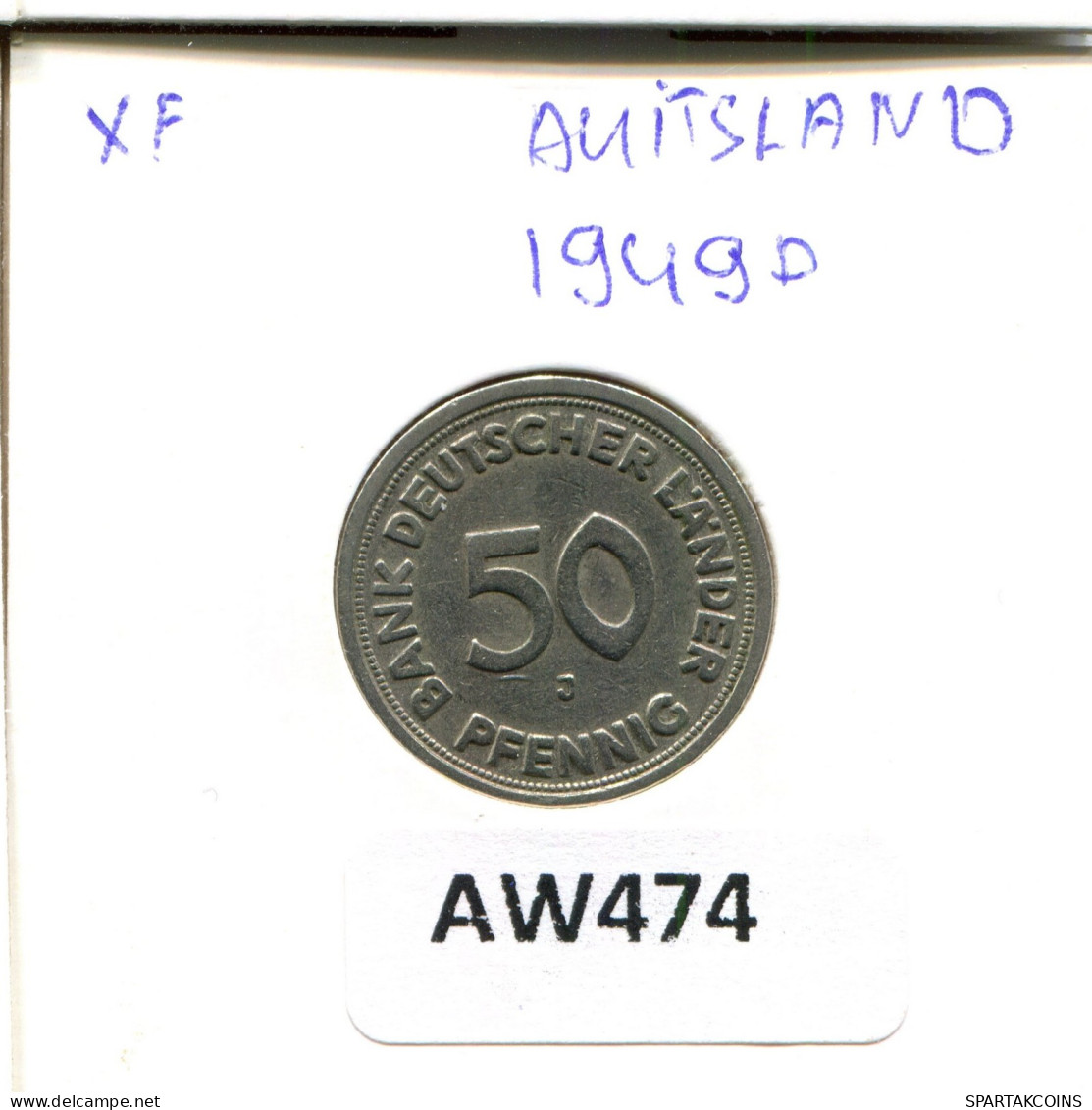 50 PFENNIG 1949 J DEUTSCHLAND Münze GERMANY #AW474.D.A - 50 Pfennig
