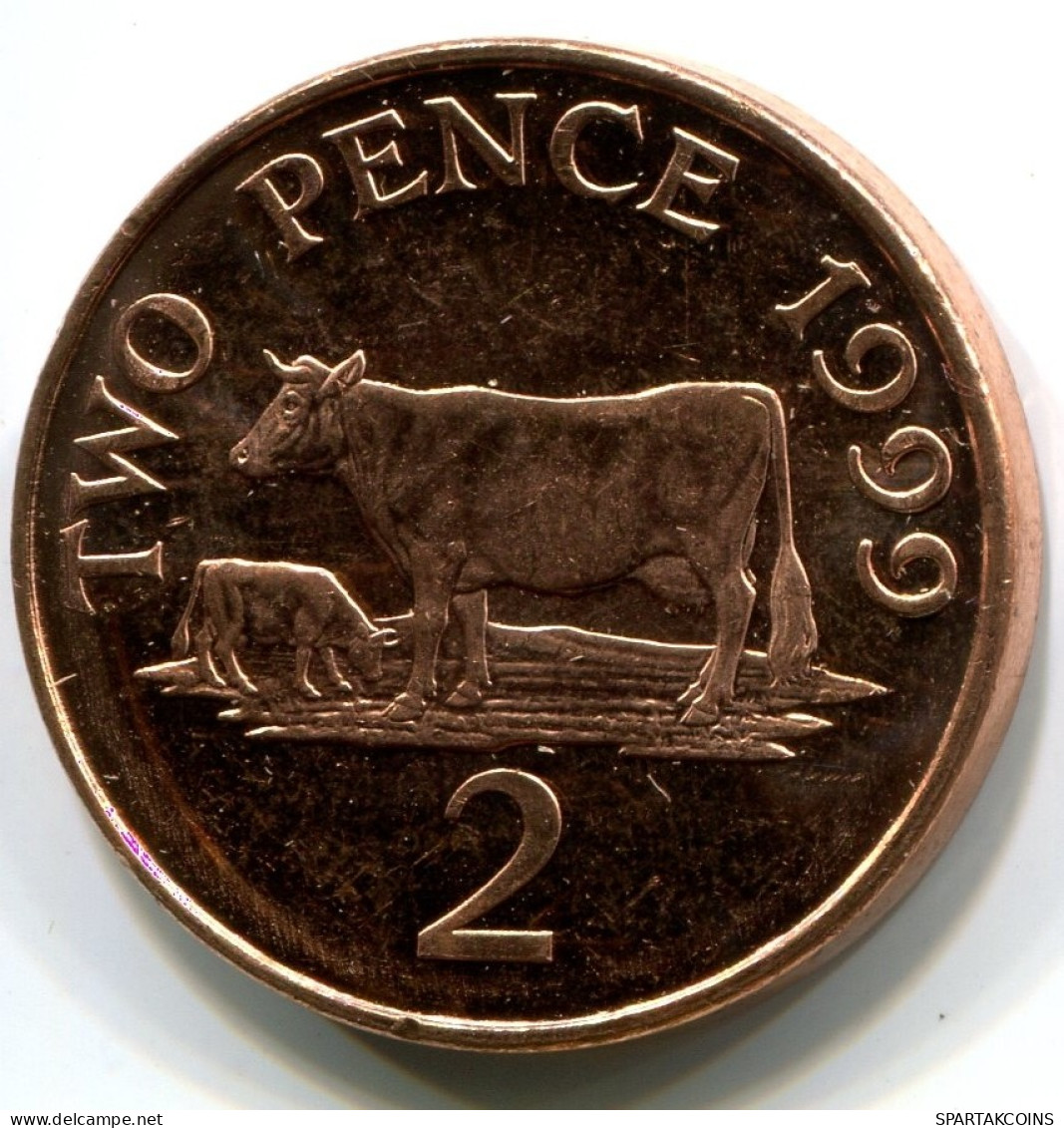 2 PENNI 1999 GUERNSEY UNC Pièce QUEEN GUERNSEY COW #W11087.F.A - Guernesey