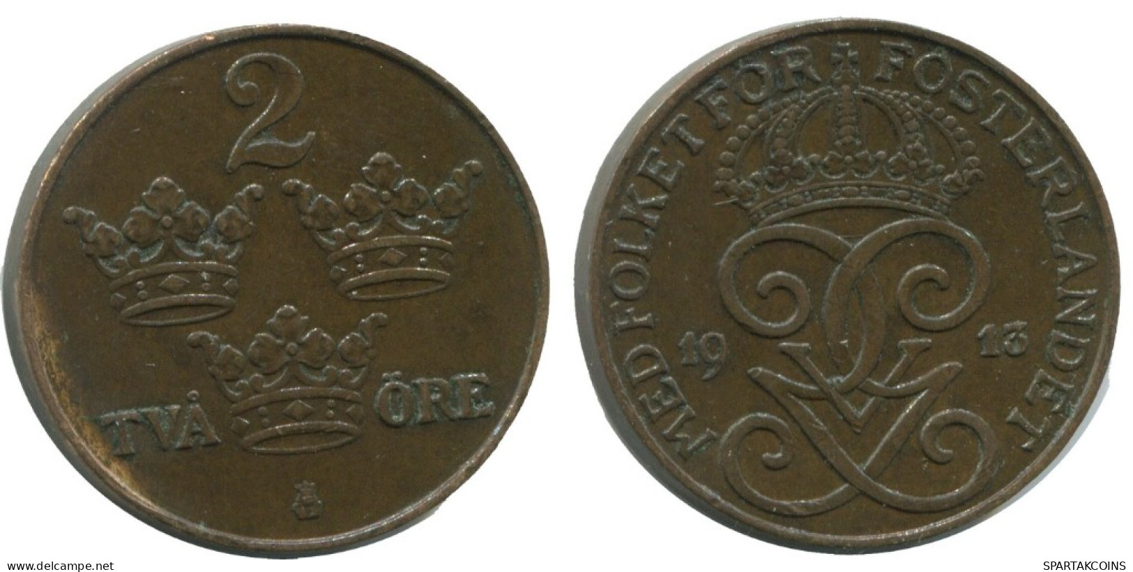 2 ORE 1913 SWEDEN Coin #AC829.2.U.A - Suède