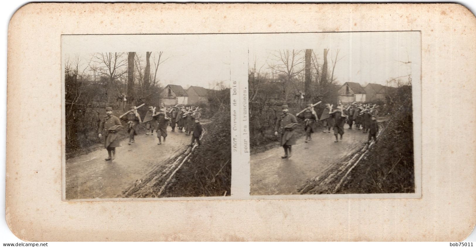 Photo Stéréoscopique De 14-18 , Corvée De Bois Pour Les Tranchées - 1914-18