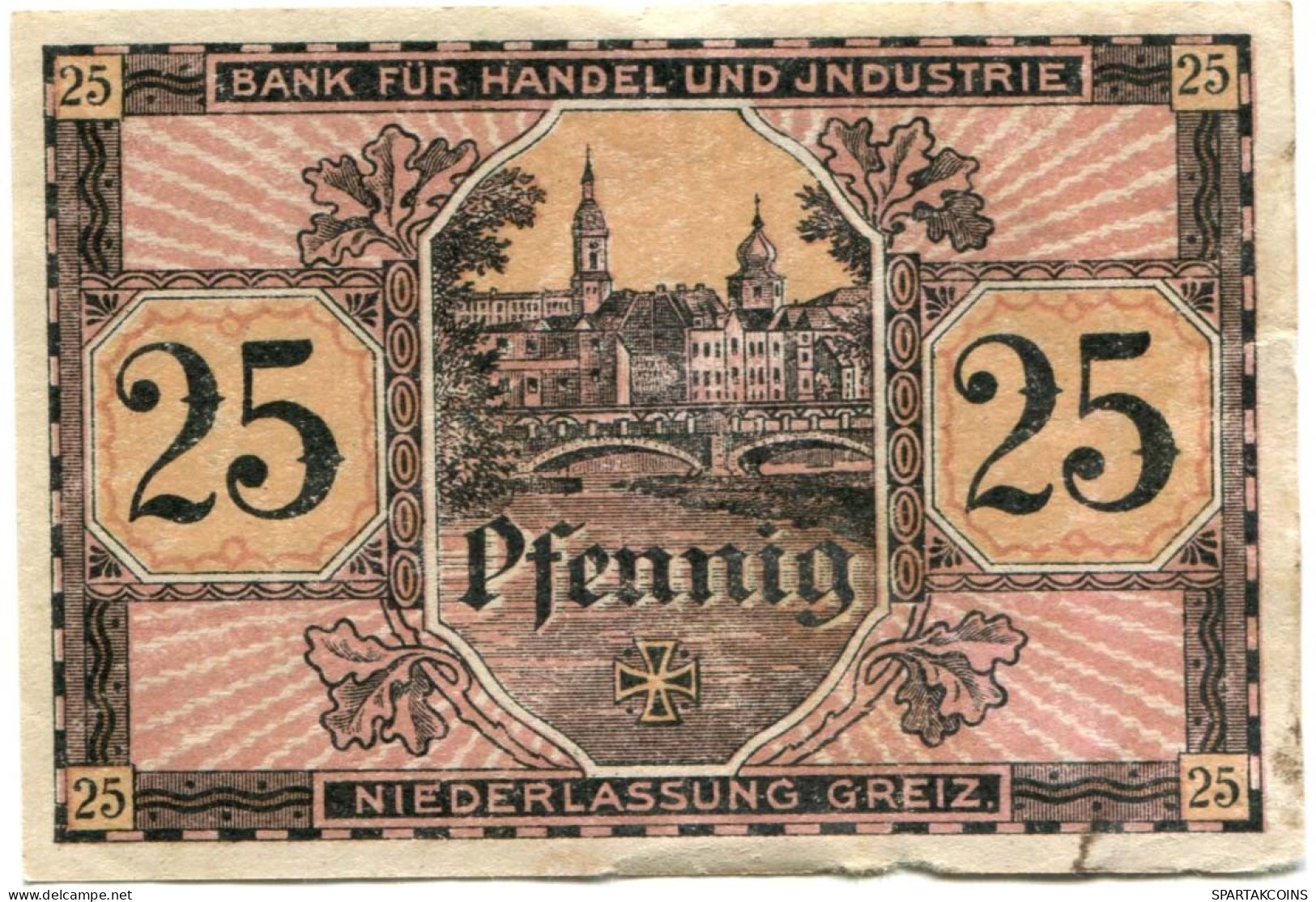 25 PFENNIG 1919 Stadt GREIZ Reuss-Obergreiz DEUTSCHLAND Notgeld Papiergeld Banknote #PL713 - [11] Emisiones Locales