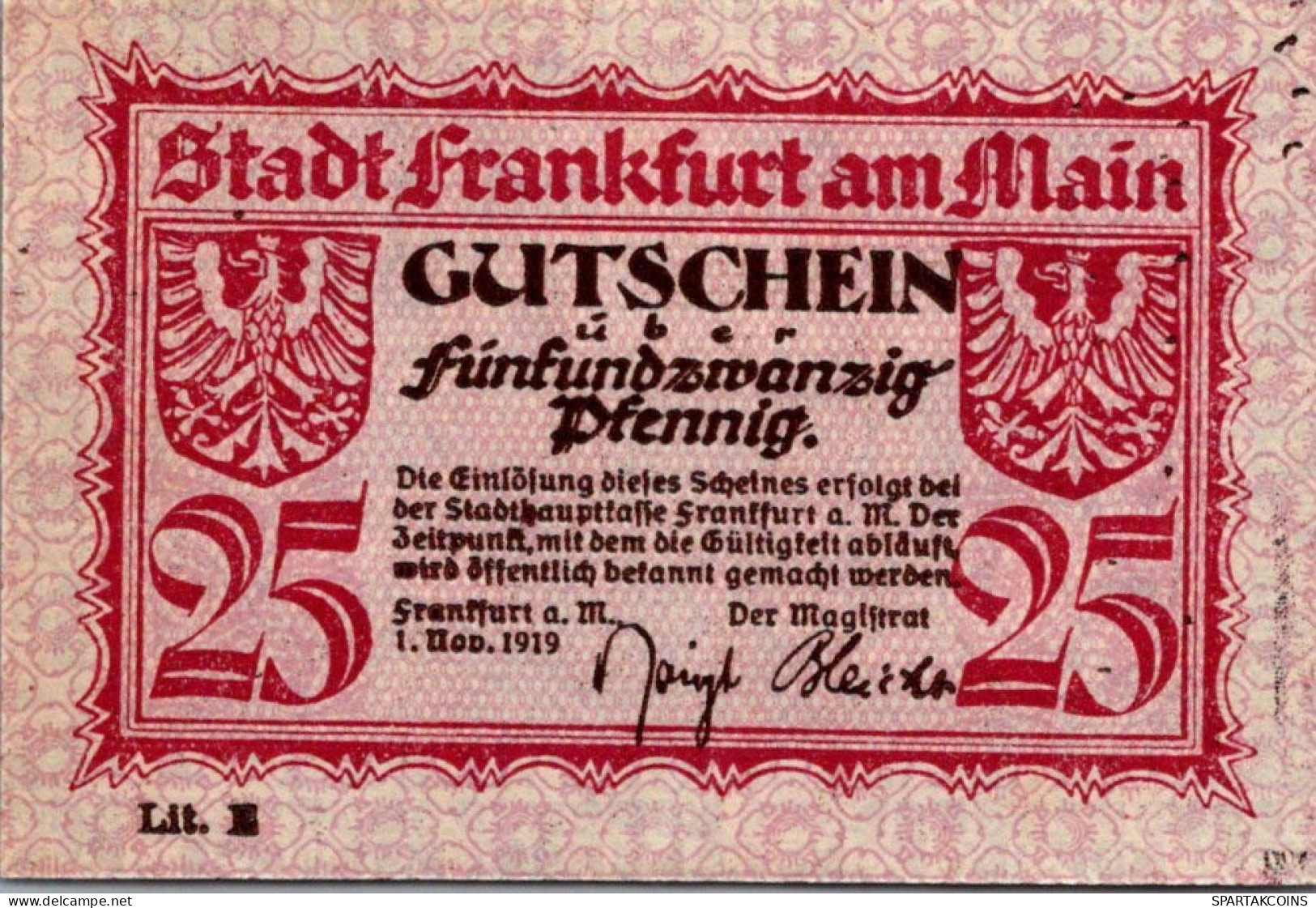 25 PFENNIG 1919 Stadt FRANKFURT AM MAIN Hesse-Nassau UNC DEUTSCHLAND #PH975 - [11] Emisiones Locales