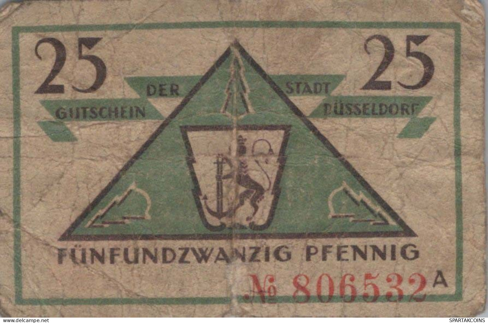 25 PFENNIG 1919 Stadt DÜSSELDORF Rhine DEUTSCHLAND Notgeld Banknote #PG442 - [11] Emisiones Locales