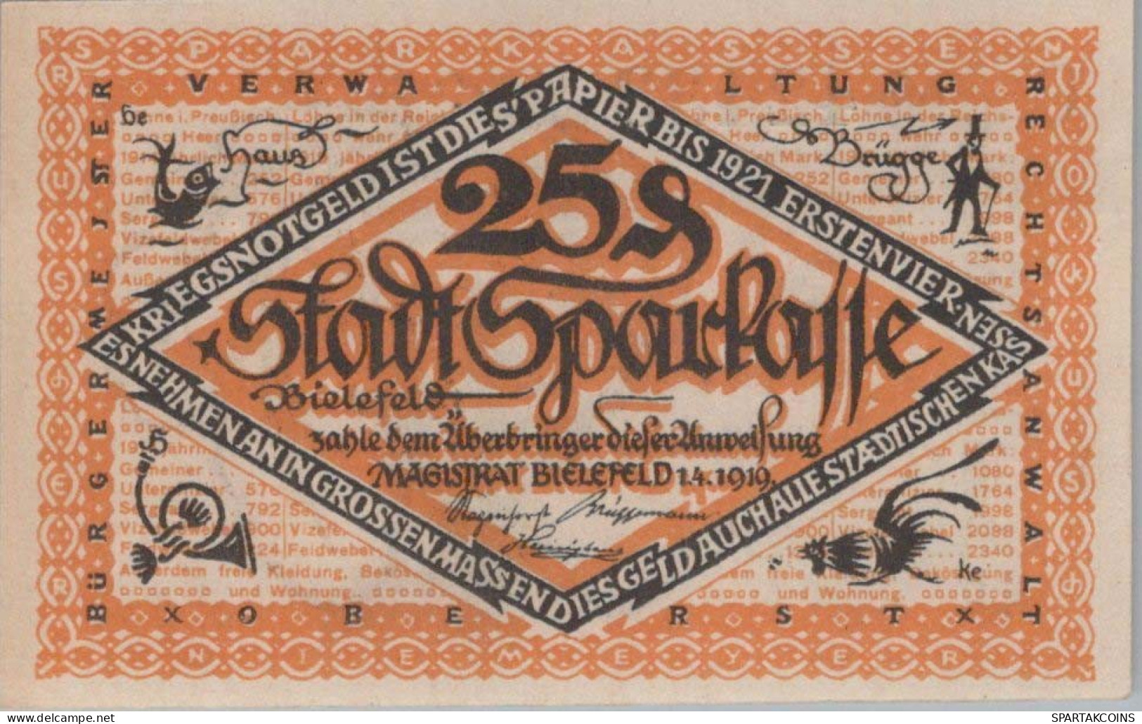 25 PFENNIG 1919 Stadt BIELEFELD Westphalia DEUTSCHLAND Notgeld Banknote #PJ098 - [11] Emisiones Locales