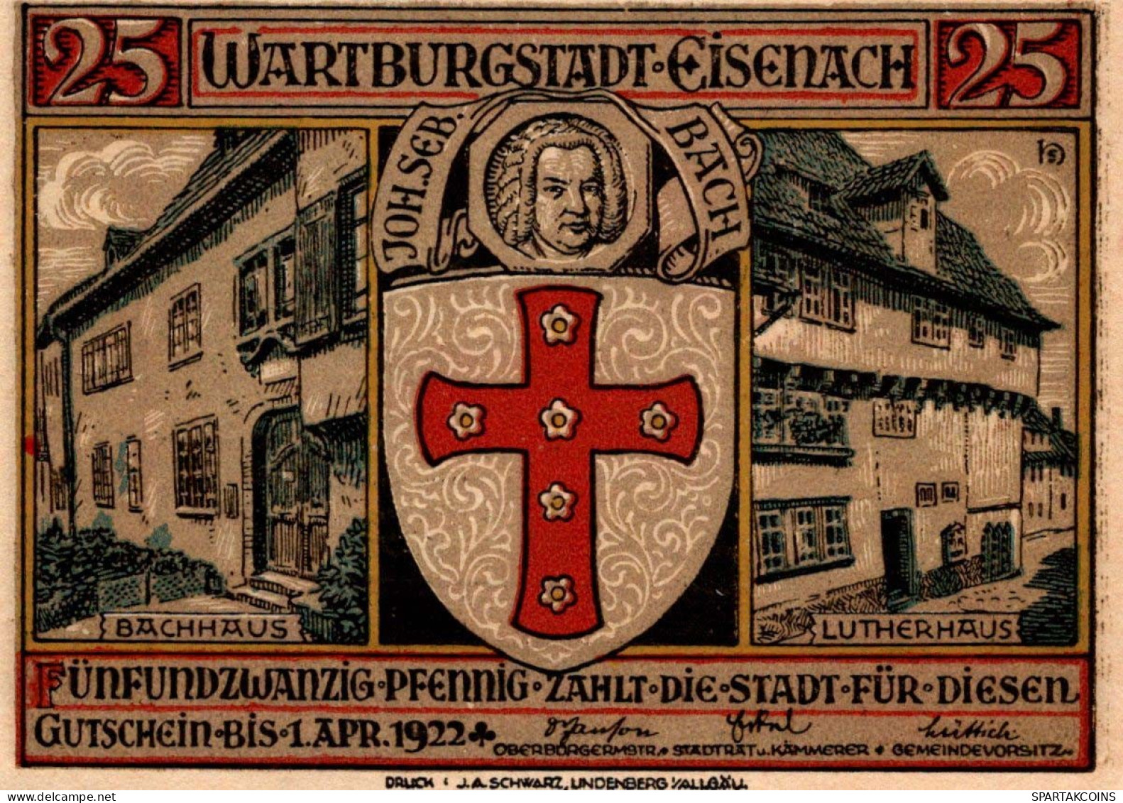 25 PFENNIG 1922 Stadt EISENACH Thuringia UNC DEUTSCHLAND Notgeld Banknote #PB133 - [11] Emisiones Locales