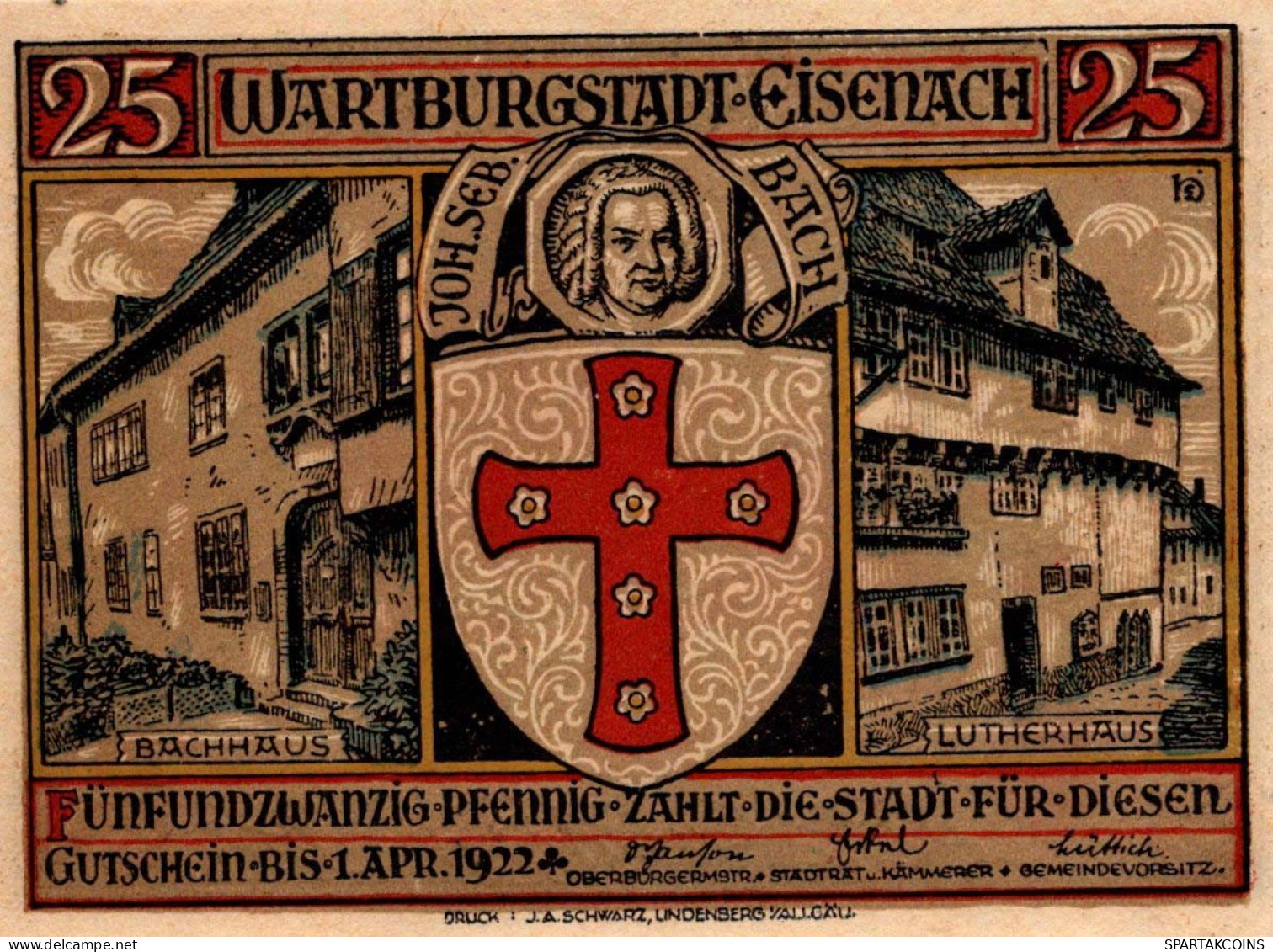 25 PFENNIG 1922 Stadt EISENACH Thuringia UNC DEUTSCHLAND Notgeld Banknote #PB132 - [11] Emisiones Locales