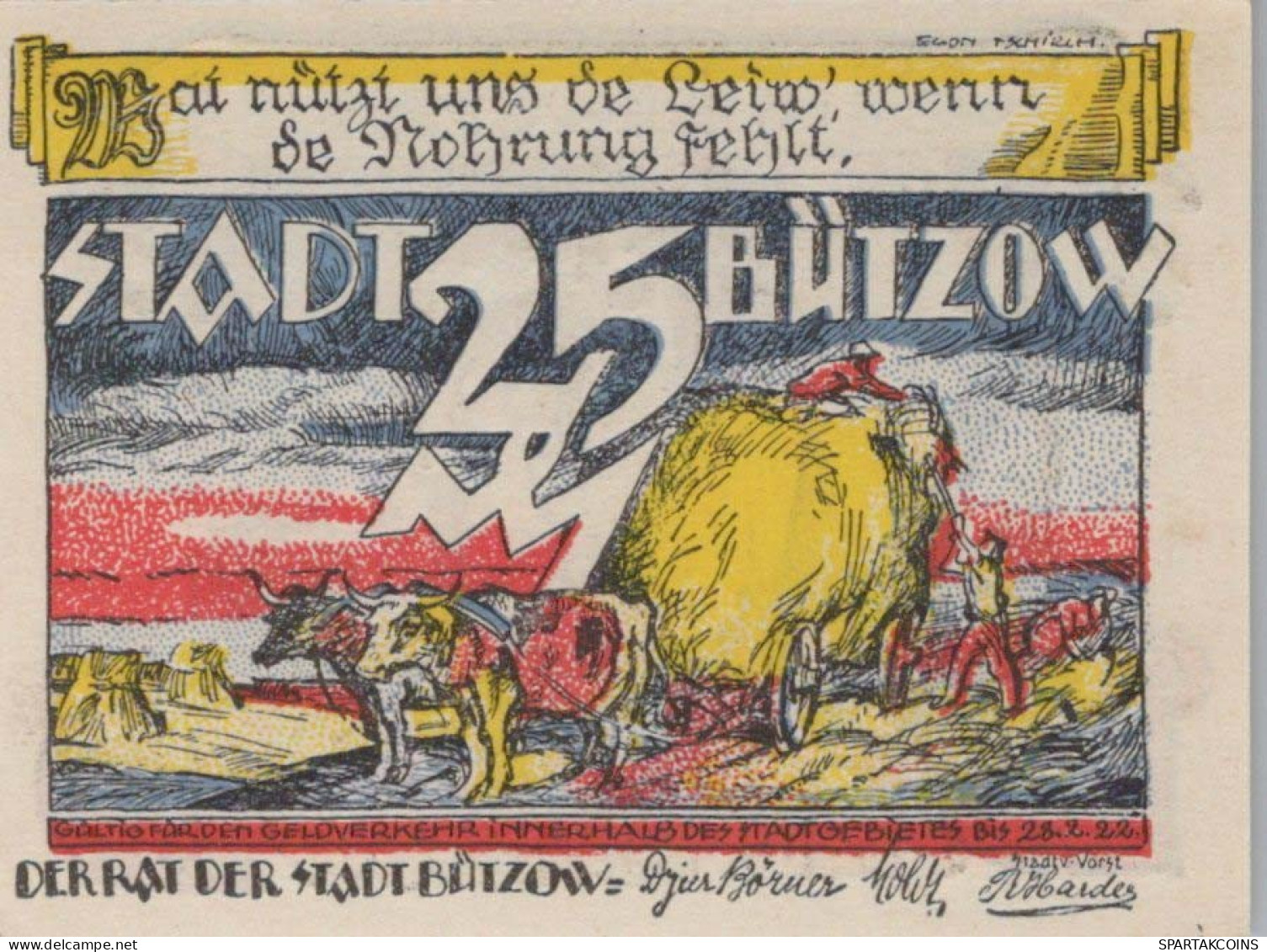 25 PFENNIG 1922 Stadt BÜTZOW Mecklenburg-Schwerin UNC DEUTSCHLAND Notgeld #PA342 - [11] Emisiones Locales
