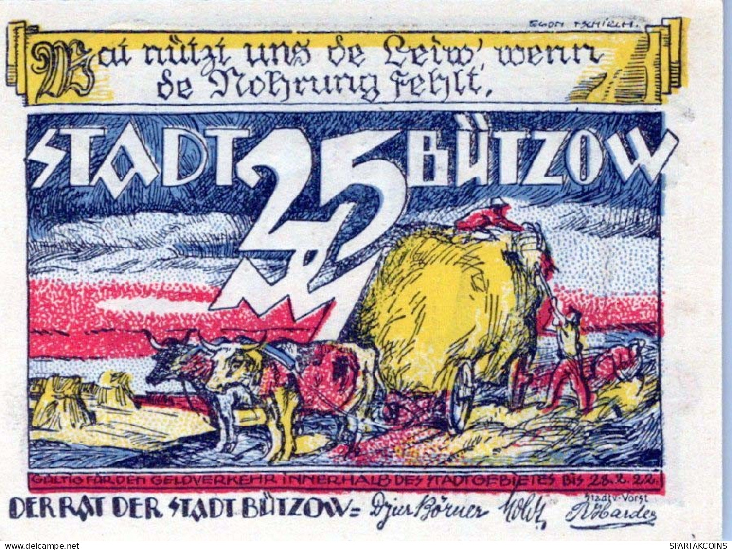 25 PFENNIG 1922 Stadt BÜTZOW Mecklenburg-Schwerin UNC DEUTSCHLAND Notgeld #PA342 - [11] Emisiones Locales