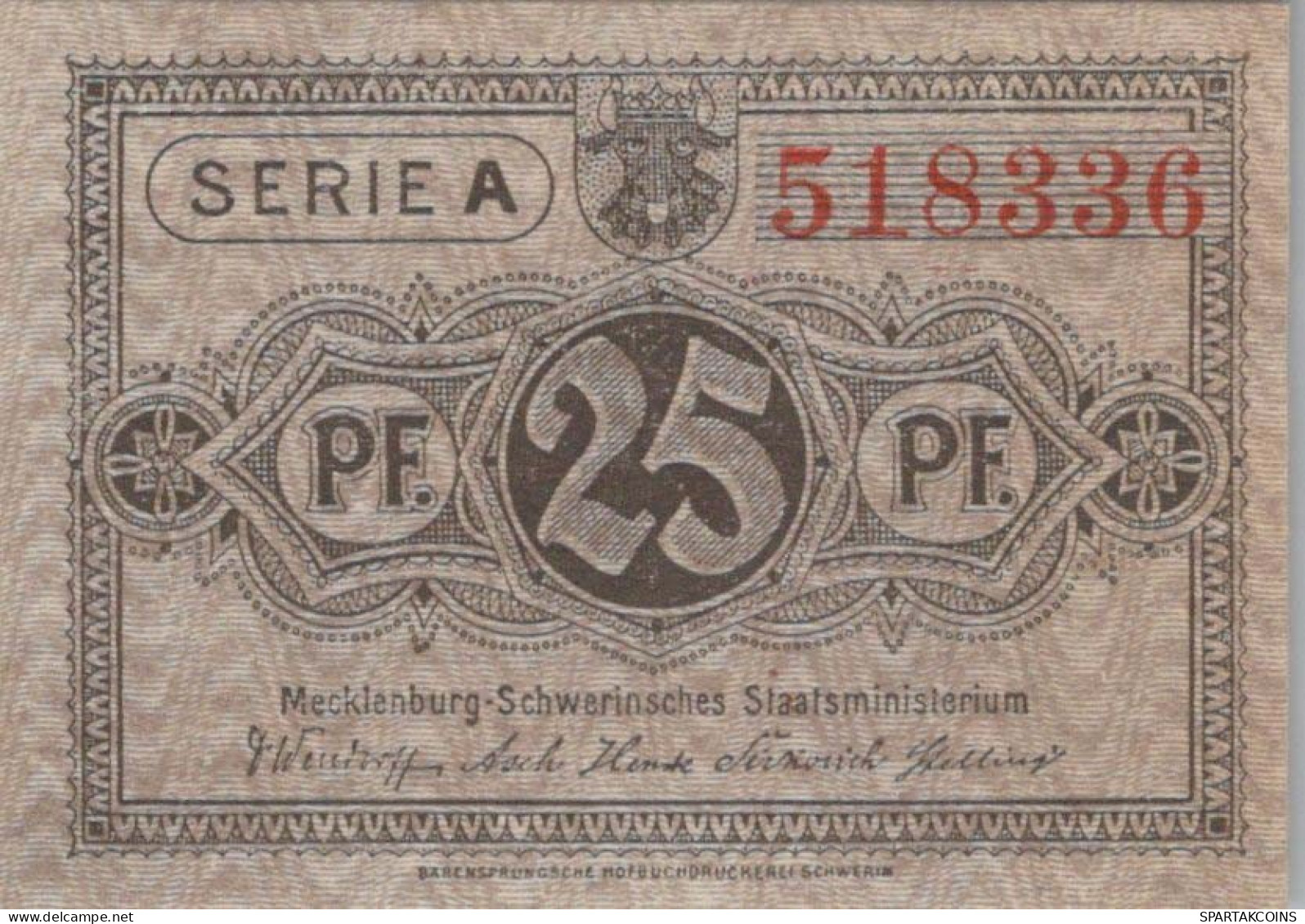 25 PFENNIG 1922 MECKLENBURG-SCHWERIN Mecklenburg-Schwerin UNC DEUTSCHLAND #PI736 - [11] Emisiones Locales