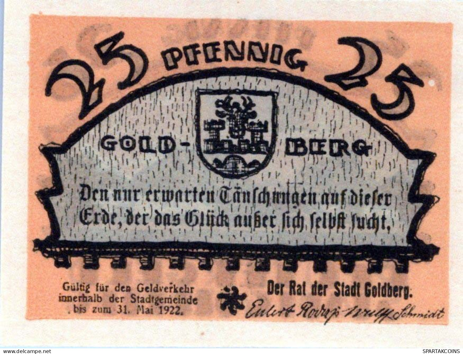 25 PFENNIG 1922 GOLDBERG IN MECKLENBURG Mecklenburg-Schwerin DEUTSCHLAND #PG336 - [11] Emisiones Locales