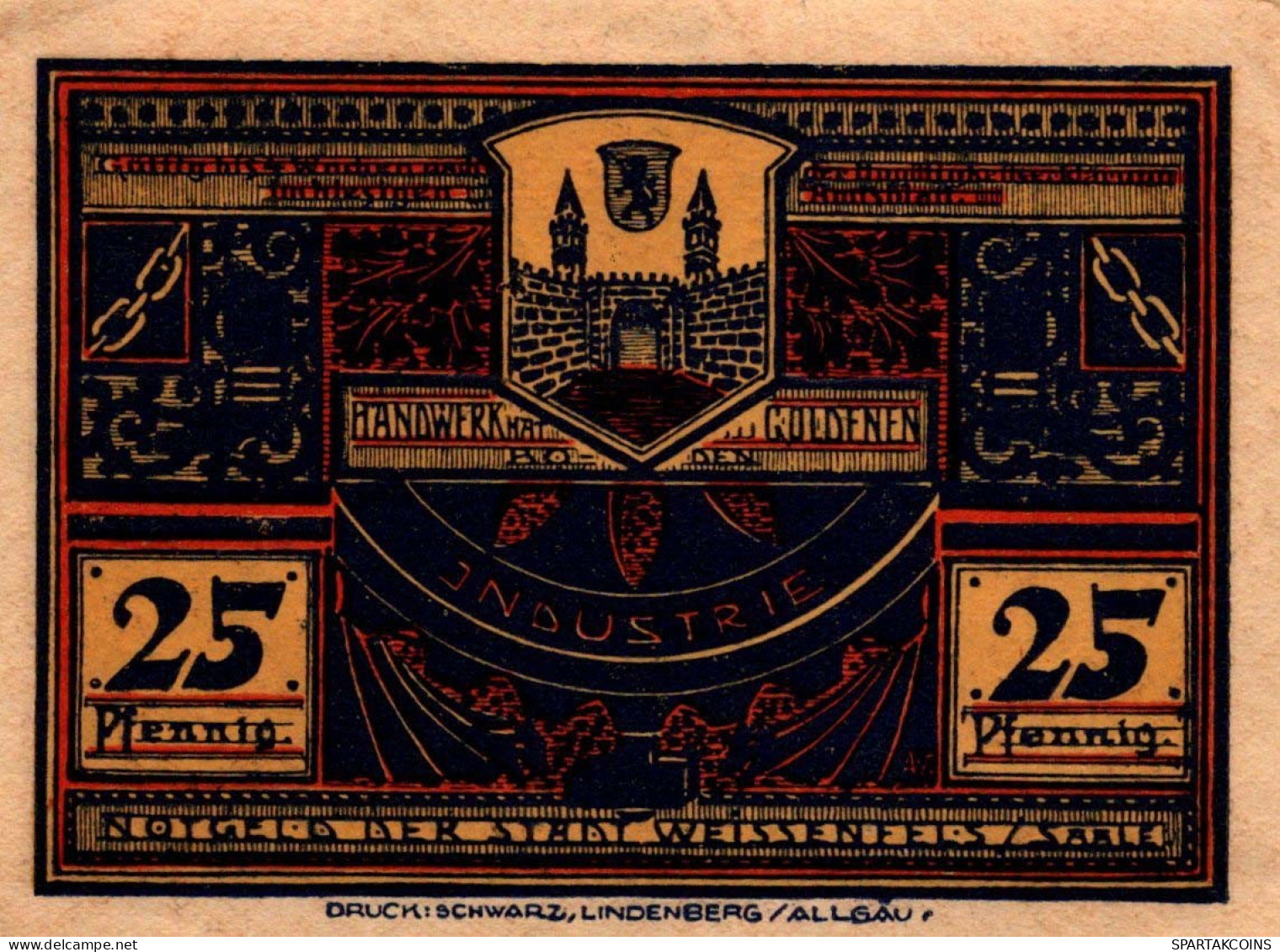 25 PFENNIG 1921 Stadt WEISSENFELS Saxony DEUTSCHLAND Notgeld Banknote #PG356 - [11] Emisiones Locales