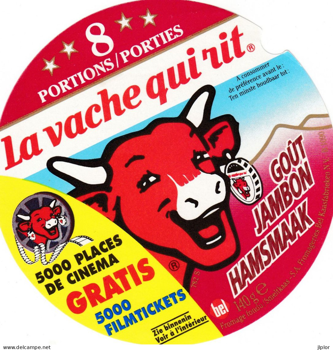 ETIQUETTE FROMAGE VACHE QUI RIT -  JAMBON  - 5000 PLACES DE CINEMA GRATIS  -  8 PORTIONS - 170G - NUM 782S - Formaggio