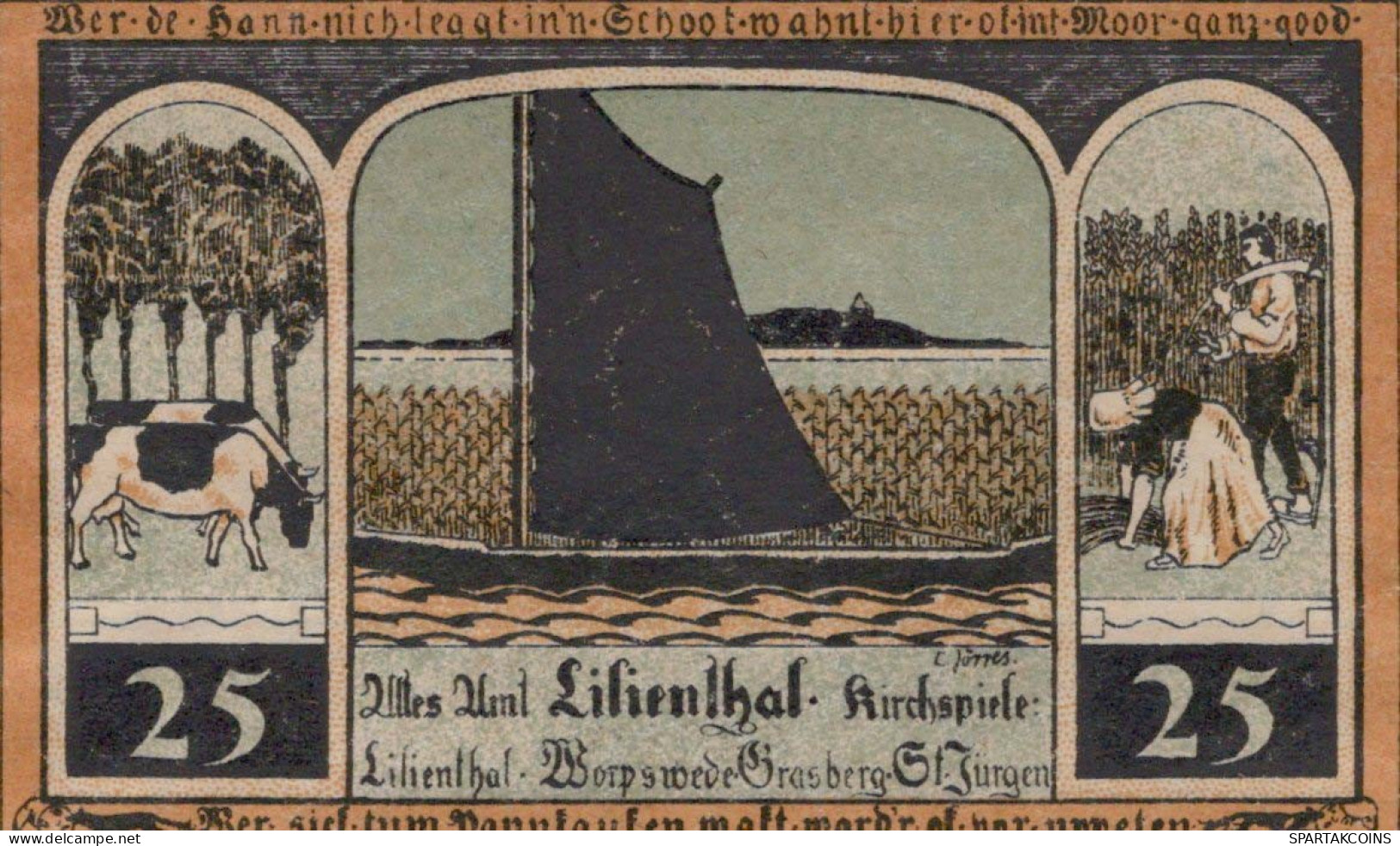 25 PFENNIG 1921 Stadt LILIENTHAL Hanover UNC DEUTSCHLAND Notgeld Banknote #PC240 - [11] Emisiones Locales