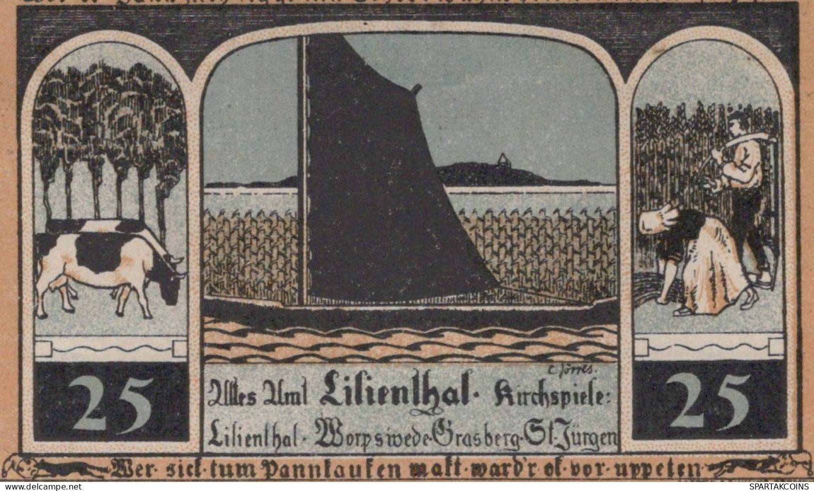 25 PFENNIG 1921 Stadt LILIENTHAL Hanover UNC DEUTSCHLAND Notgeld Banknote #PC235 - [11] Emisiones Locales