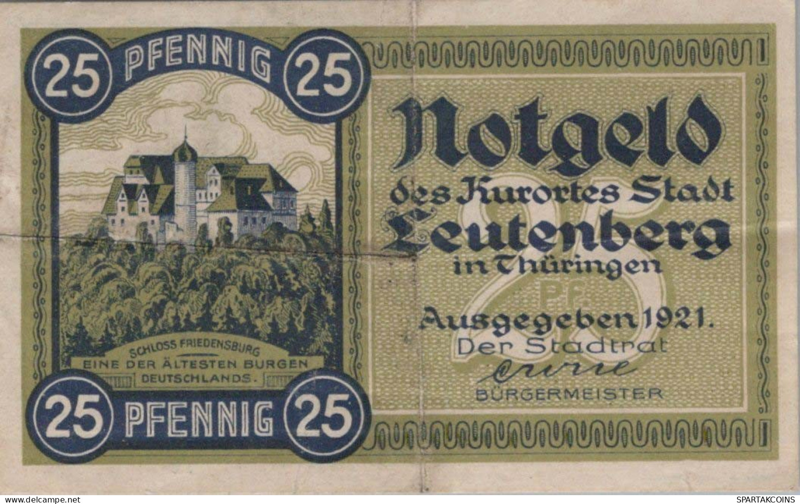 25 PFENNIG 1921 Stadt LEUTENBERG Thuringia DEUTSCHLAND Notgeld Banknote #PI210 - [11] Emisiones Locales